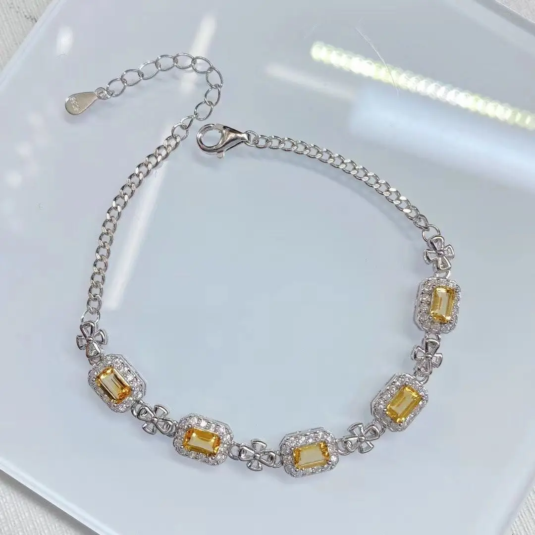 Best Seller ZECAA Jewelry Silver Bracelet For Woman With Natural Citrine Gemstone 3*5mm For Party Best Lady Citrine Bracelet