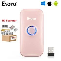 Eyoyo 1D Bluetooth Barcode Scanner Mini Pink For Women, Library Warehouse Portable Barcodes Scanning Support Windows iOS Android