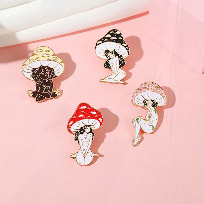 Pines Lapel Badges Cartoon Nature Art Jewelry Gift for Friends Mushroom Lady Enamel  Brooch Custom Girls and Plant