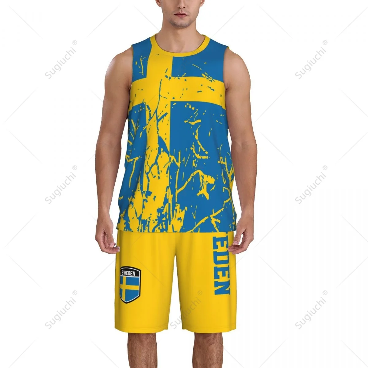 Conjunto de camiseta y pantalones de baloncesto para hombre, camiseta sin mangas, nombre personalizado, Nunber exclusivo, Team up, Bandera de Suecia, grano