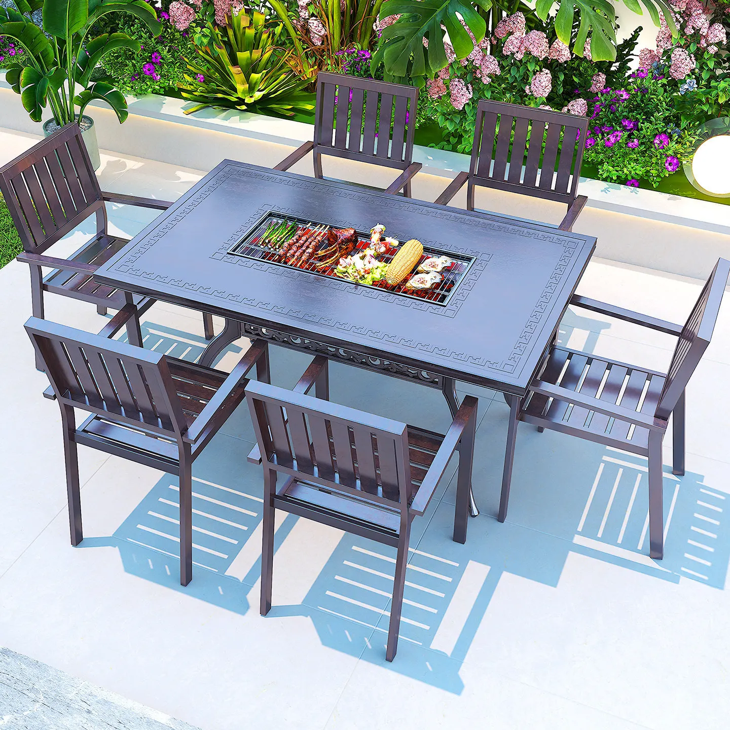 BBQ Table Outdoor Table and Chair Multifunctional Set Cast Aluminum BBQ Balcony Garden Villa Outdoor
