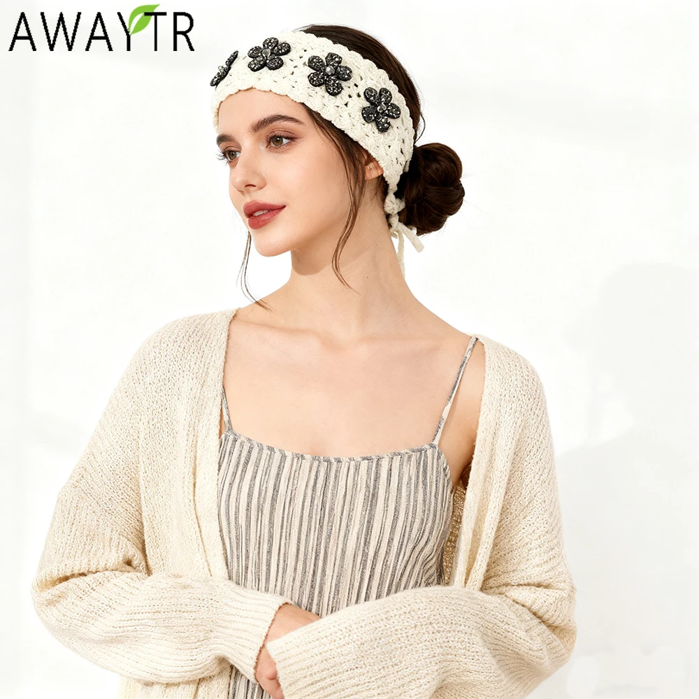 

AWAYTR вязаные повязки на голову с бриллиантами, модная хлопковая повязка на голову с широкими краями, хлопковые аксессуары для волос для женщин, тенденции
