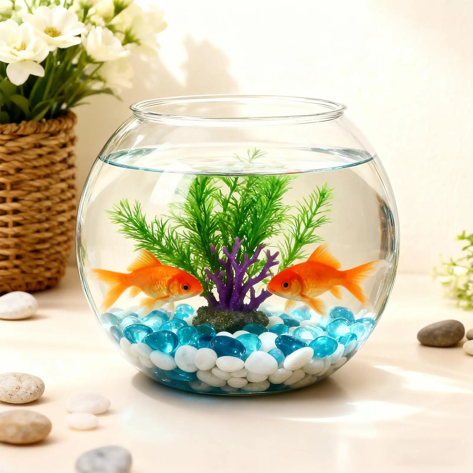 Pecera Redonda Ultra Transparente para Peces Dorados, Tanque de Observación de Peces de Plástico, Acuario Pequeño Decorativo para el Hogar y Escritorio