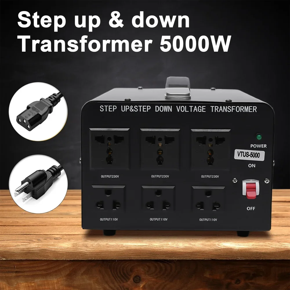 Bymaocar Voltage Converter 5000W Volt Transformer Step Up/down Convert 110V-120V to 220V-240V Safe Circuit Breaker Protection