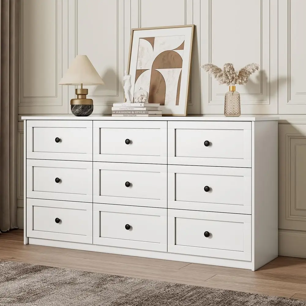 

59 Elegant Double Drawer Dresser with Black Handles, Suitable for Bedrooms, Hallways, and Entryways