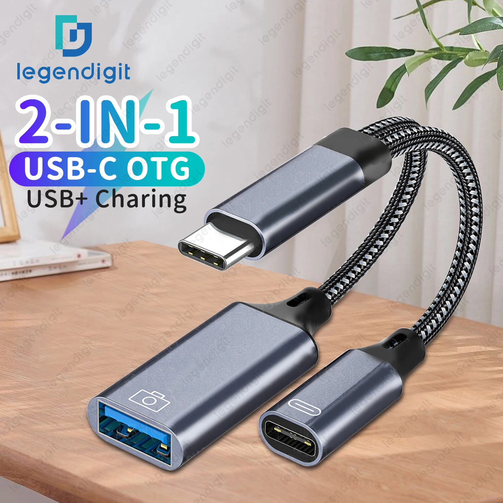 2in1 Type C to USB A OTG Cable Phone Adapter with Charging Cord and USB Port for IPhone15 16 Pro Mac iPad Samsung Huawei Laptop
