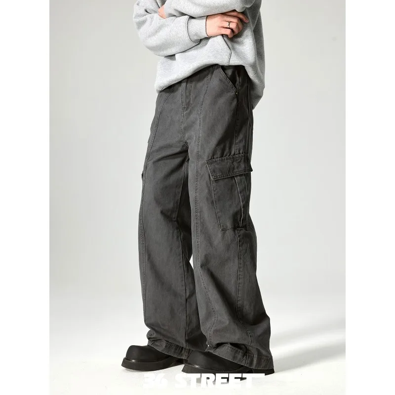 

Youth Outdoor Highquality Fashion Trend Loose Comfortable Breathable High Waisted Solid Color Multifunctional Straight Leg Pants