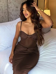 Weird Puss Knot Chest Wrap Dress Women Y2K Ruched Mesh Patchwork Sleeveless Skinny Stretch Chic Summer Trend Elegant Vestidos