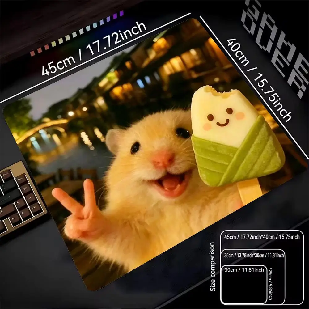 Cute Peace Sign Hamster Square Mouse Pad Non Slip Rubber Desk Mat For Gaming Laptop Keyboard Home Office Gaming Setup