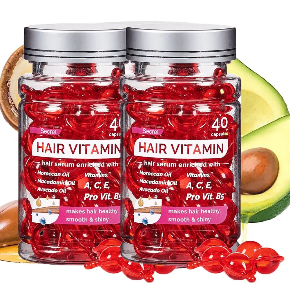 2pcs Hair Vitamin Oil Capsules - No Rinse Hair Care Serum With Argan Oil, & Avocado Oils Vitamins A, E, & Pro B5 - HairGloss - Conditioner For Women & Men,- Pack Of 2