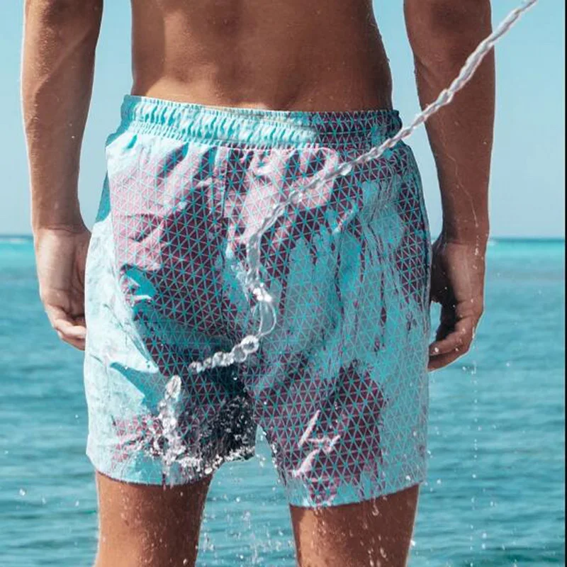 Magical Color Changing Board Shorts Men Summer Discoloration Swimming Trunks Swimwear Swim Surf Short Wear Quick Dry Beach Pants