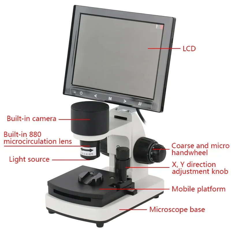 Profesional Nailfold Capillary Microcirculation HD 1000X Microscope Blood Observer Integrated Machine Color LCD Displayer