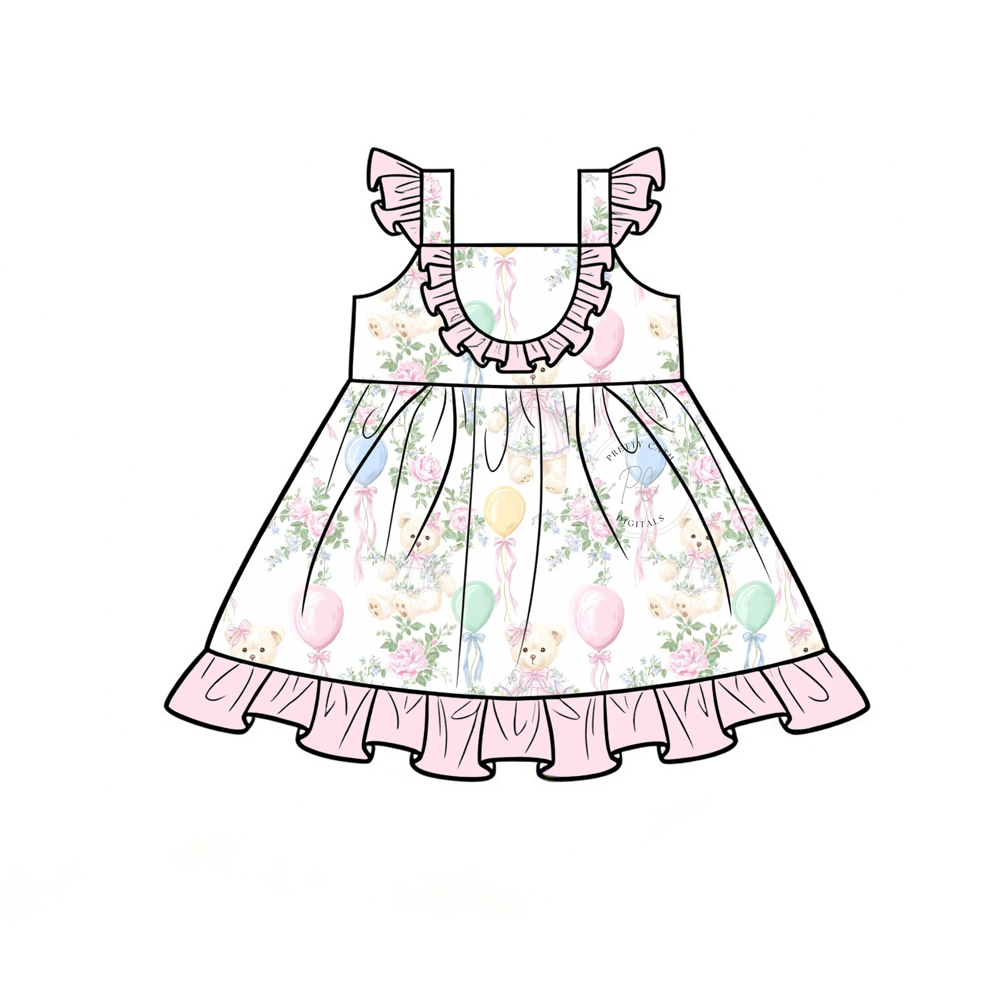 Boutique hot-style halter-neck ruffle dress balloon floral plaid print custom wholesale available.