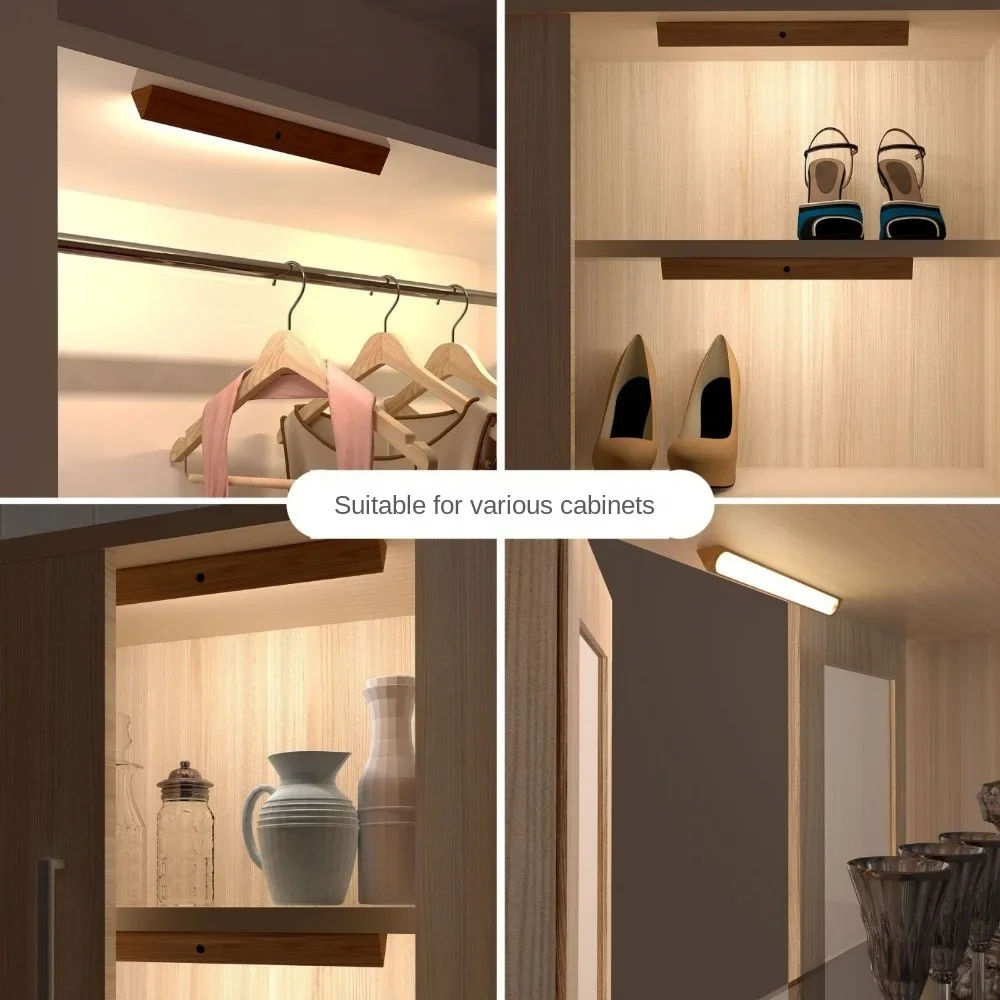 Wooden Induction Wine Cabinet Light Mobile Lighting Night Lamp Led Household Charging Wardrobe Light Hallway Light  Warm White