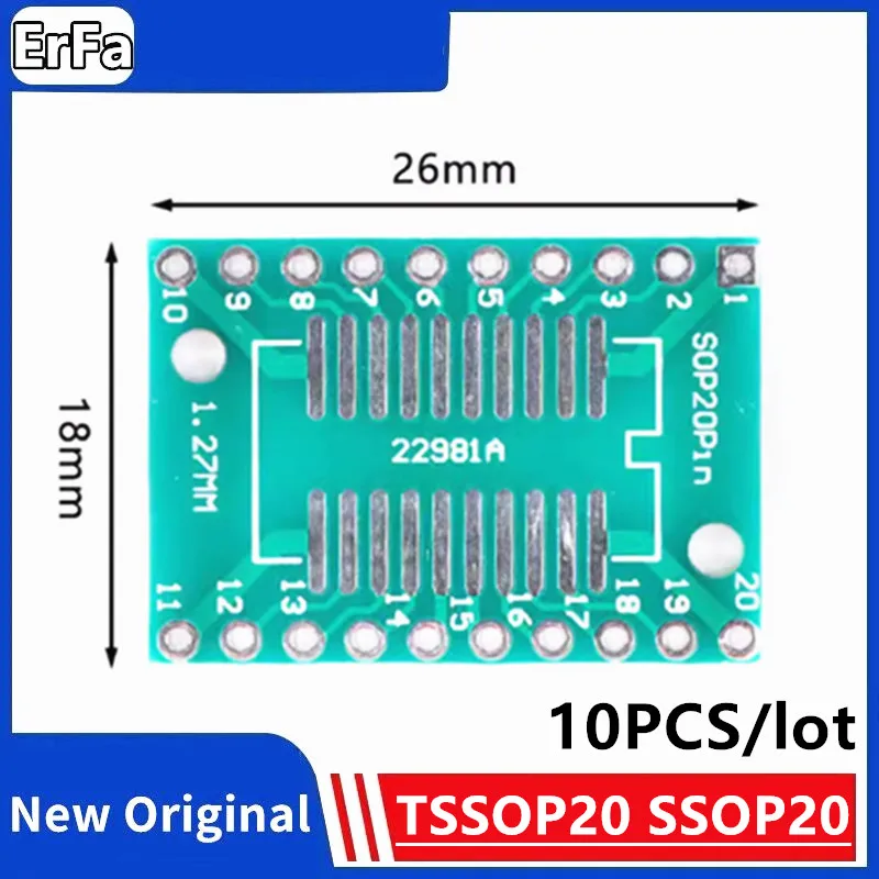 10PCS TSSOP20 SSOP20 SOP-20 SOP20 to DIP20 PCB Transfer Board DIP Pin Board Pitch Adapter