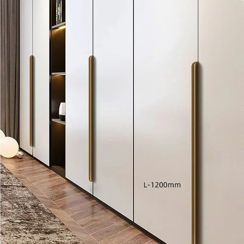 Maçaneta de porta preta longa de luxo leve invisível, sem perfuração, embrulho de borda de guarda-roupa, alça escondida no armário