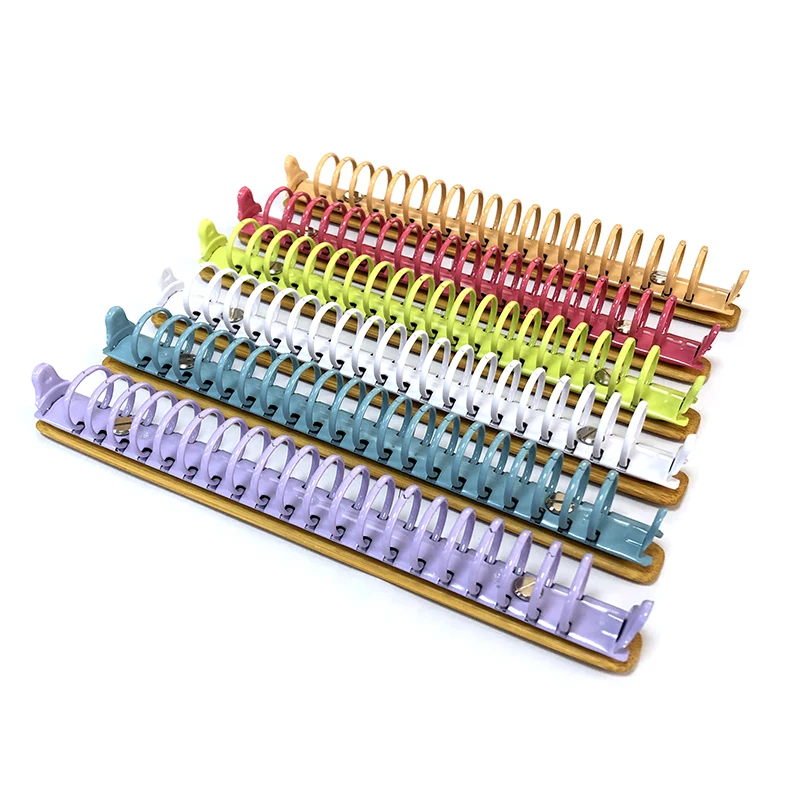 A5 Colorful Metal Ring Binder Clips with Bamboo Back Panel 20 Detachable Buckle Loose-leaf Binding Strip for Album Notebook