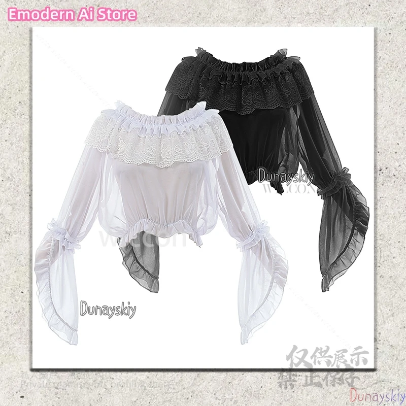 

Lolita Underbust Blouse Long Sleeve Off-Shoulder Top with Princess Sleeves Halloween Slim Fit 코스프레 Base Layer for Summer