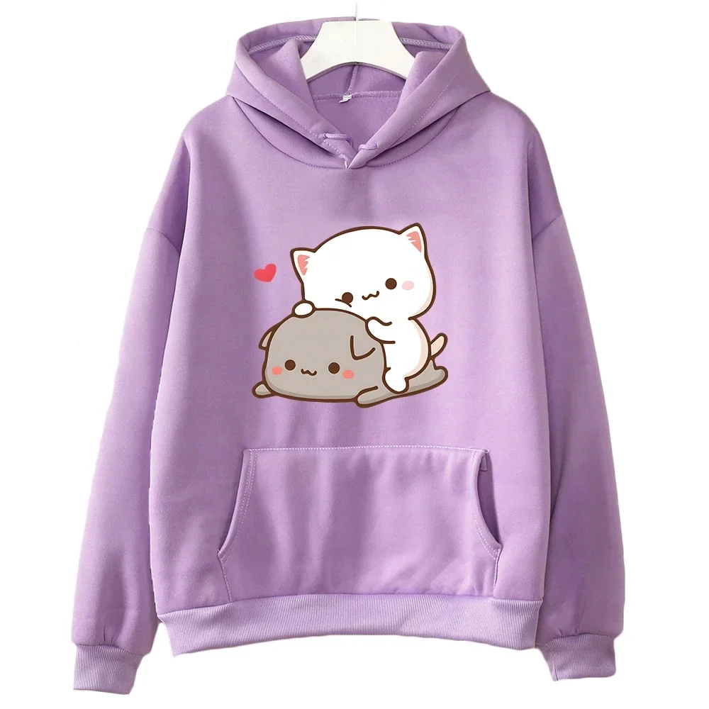 Mochi Peach And Goma Cute Cat Hoodie Sweatshirt for Girls Fashion Kawaii Cartoon Pullovers Women_Men Environmental protection