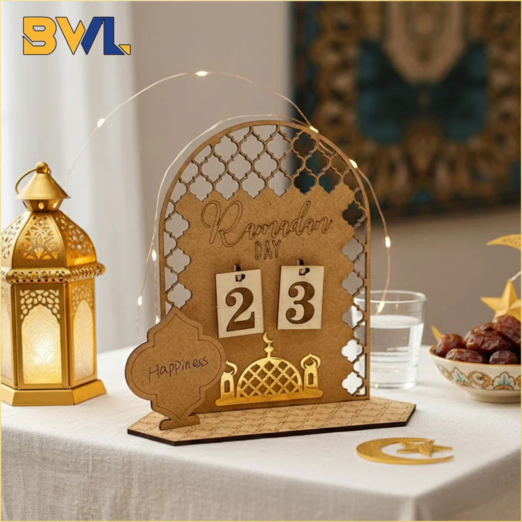 3D Wooden Ramadan Countdown Calendar Islamic Eid Mubarak Advent Decor Log Material Home Room Desk Decoration Party Supplies