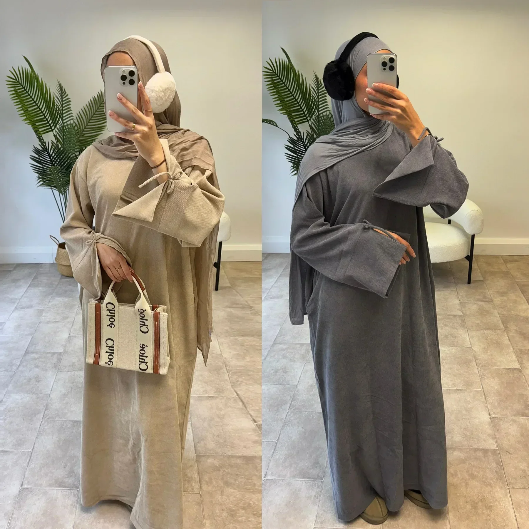 Corduroy Abaya Closed Winter Warm Muslim Dress Abayas for Women Dubai Luxury 2024 New Kaftan Robe Modest Islamic Clothes Ramadan