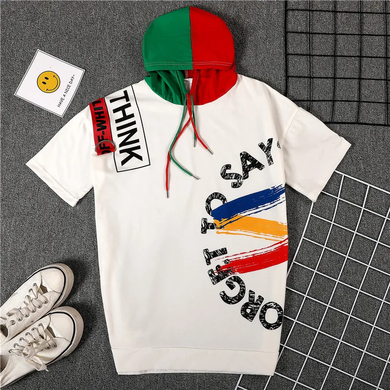 Summer Ladies Hooded Sweatshirts Contrast Color Drawstring Oversized Pullovers Korean Style Casual Loose Thin Hoodies Streetwear