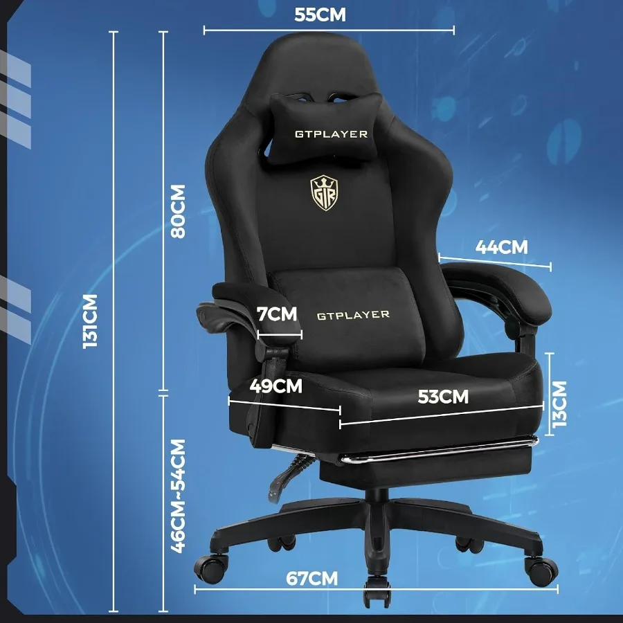 Gaming Chair Fabric with Pocket Spring Cushion, Big and Tall Gamings Chairs 350LBS High Back Computer Chair with Footrest for A