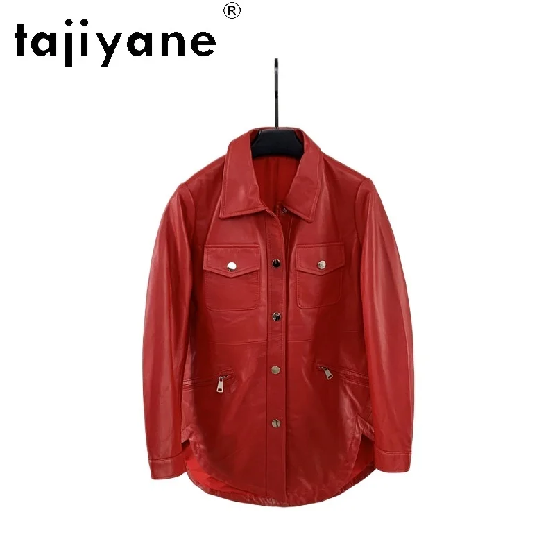 TAJIYANE Real Sheepskin Leather Jacket Woman Mid-Length Shirt Coat Fashion Rivet Autumn Jackets Women Clothes 2026 jaqueta couro