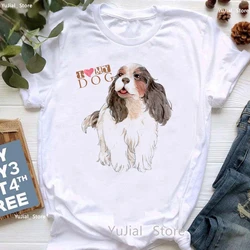 Cavalier King Charles Spaniel I Love My Dog Print T Shirt Women Watercolor Best Friends Tshirt Girls Kawaii Clothes T-Shirt