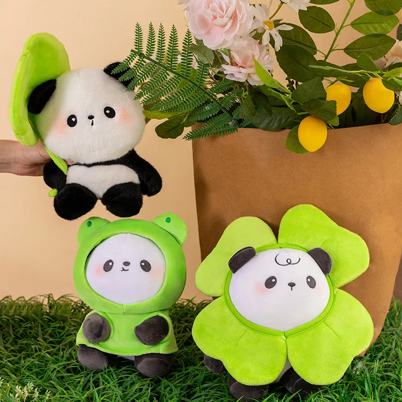 23cm Plush Animal Frog Lotus Leaf Four-Leaf Clover Panda Lovely Cartoon Fluffy Huggable Doll BabyAppease Pillow