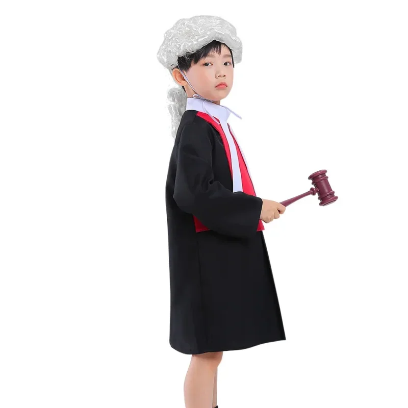 Boy Girls Children Kids Judge Costume Lawyer Wig Collar Gavel Accessory for Halloween Cosplay Party Favors