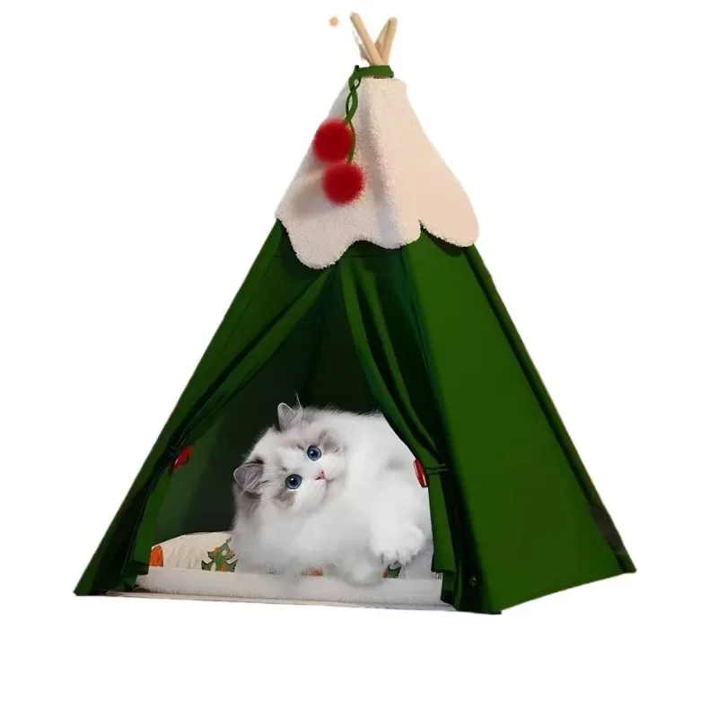 

Рождественский плюшевый домик-гнездо для кошек, полузакрытый, всесезонный, универсальный, съемный и моющийся, товары для интернет-знаменитостей