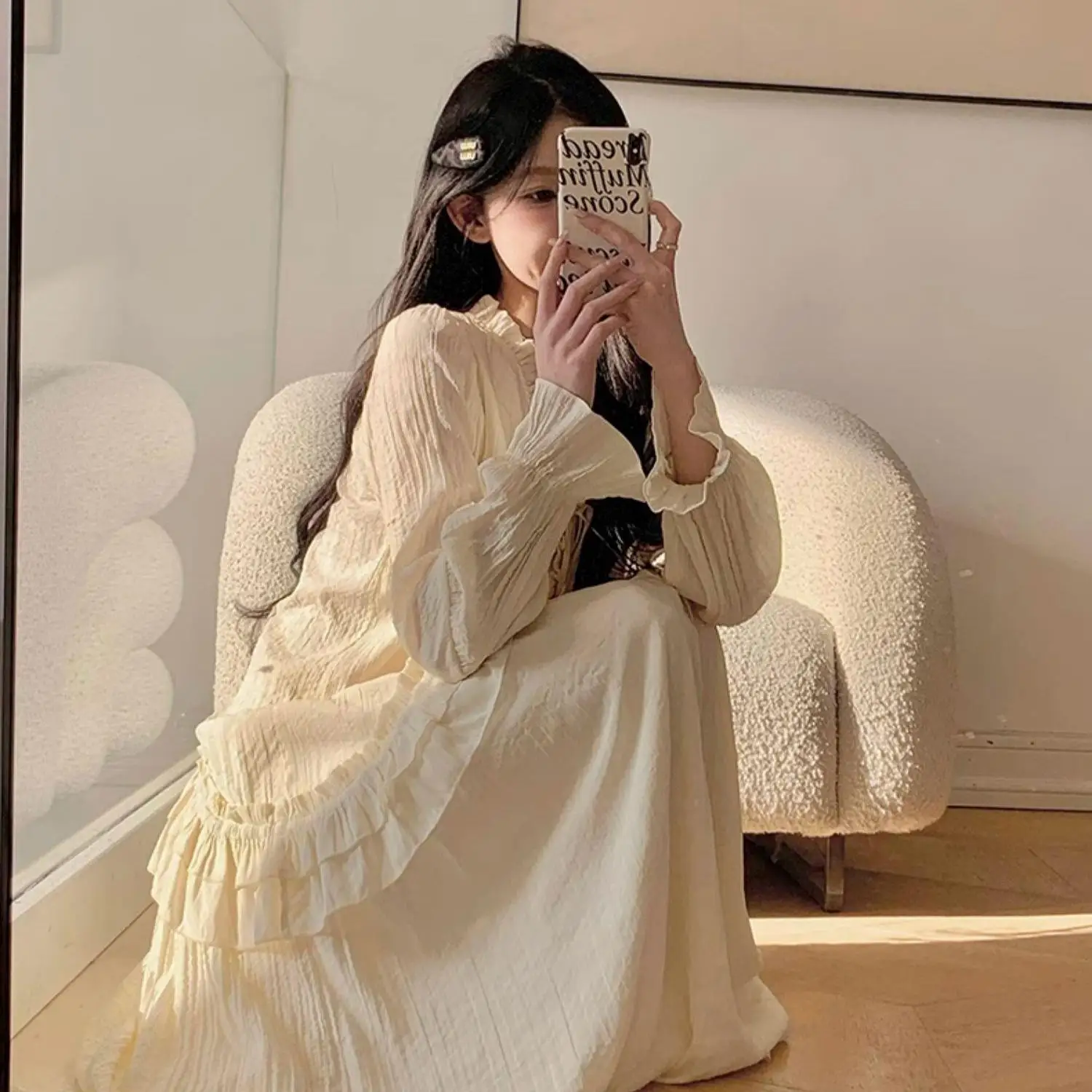 

Женское осенне-зимнее свободное платье во французском стиле, утягивающее длинное универсальное платье с внутренней стороны, элегантные юбки с длинными рукавами High Street TS877