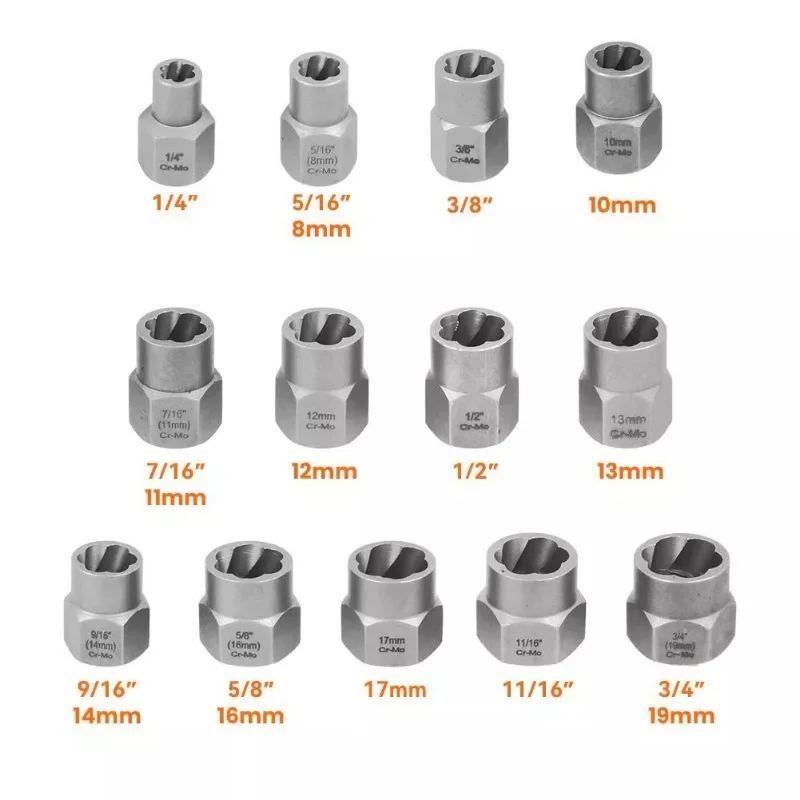 26PC Broken Nut Bolt Extractor Socket Head To Take Hexagonal Screw Tool Screws Remover Threading Tool Kit Nuts Set