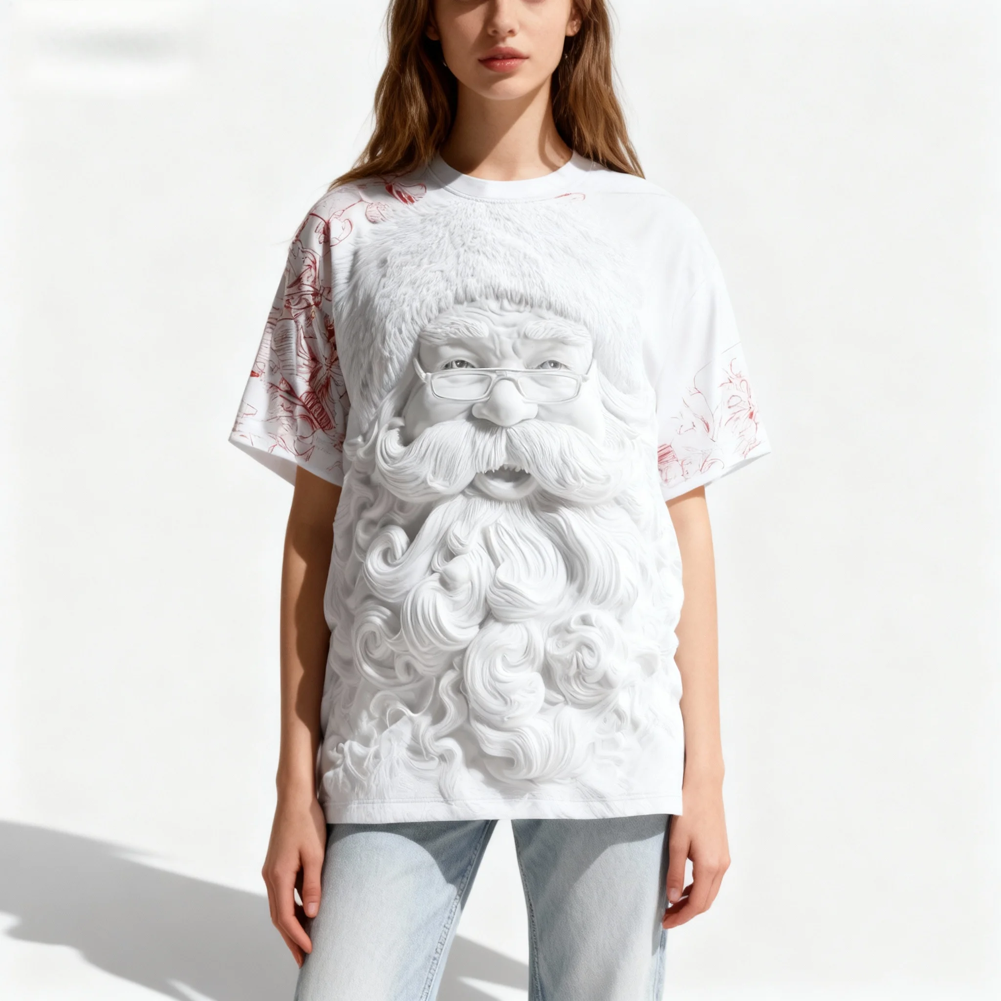 Popular Christmas 3D Parody Santa Claus T-shirt 3D Printed Round Neck Women's Adult Oversized Street Casual Daily Clothing