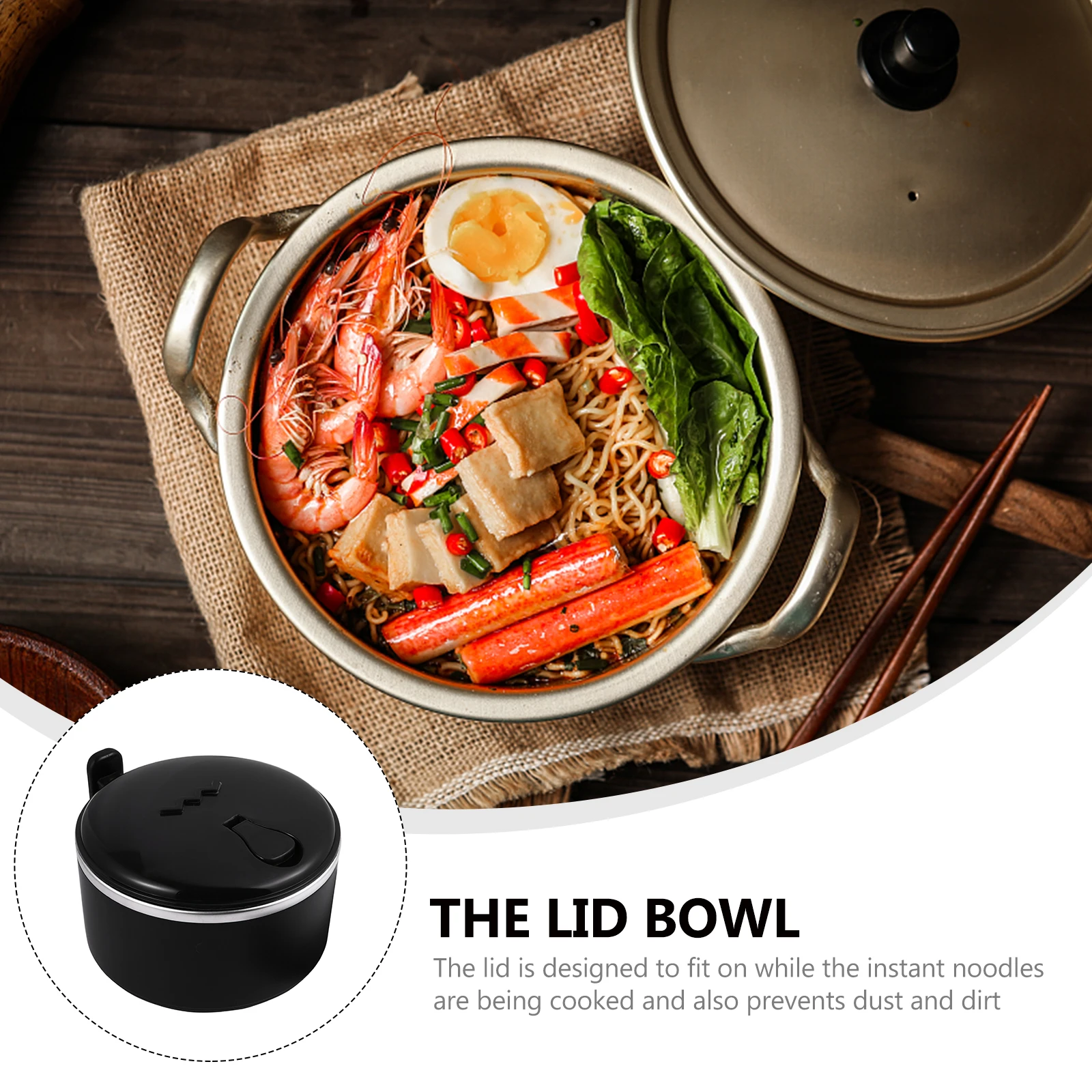 Stainless Steel Instant Noodle Bowl Ergonomic Handle Leak-Proof Lid Soup Container Lightweight Travel Camping Office Use