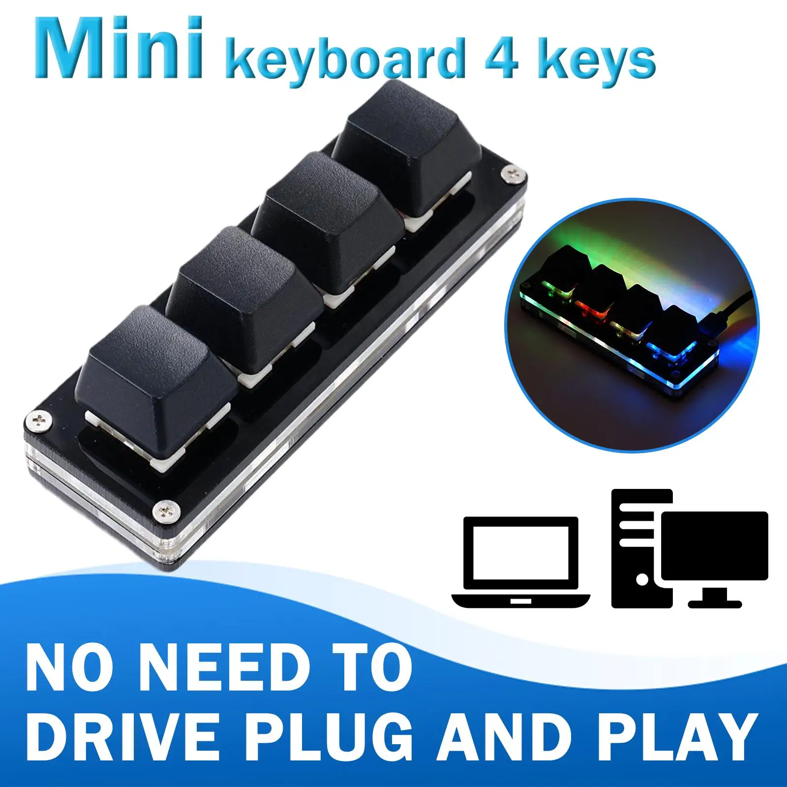 USB Programming Macro Custom Keyboard 4 Key RGB Copy Paste Cut For Photoshop Gaming Keypad Mechanical Mini Macropad