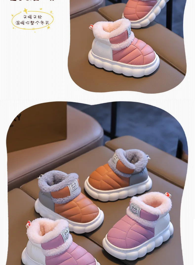 Neue Kinder-Winterstiefel aus PU, Wasserdicht, Warm, Baumwolle, Rutschfeste High-Top-Stiefel für Mädchen und Jungen, Bequeme Schneestiefel für Kinder, Lässige Babyschuhe – Detail 17