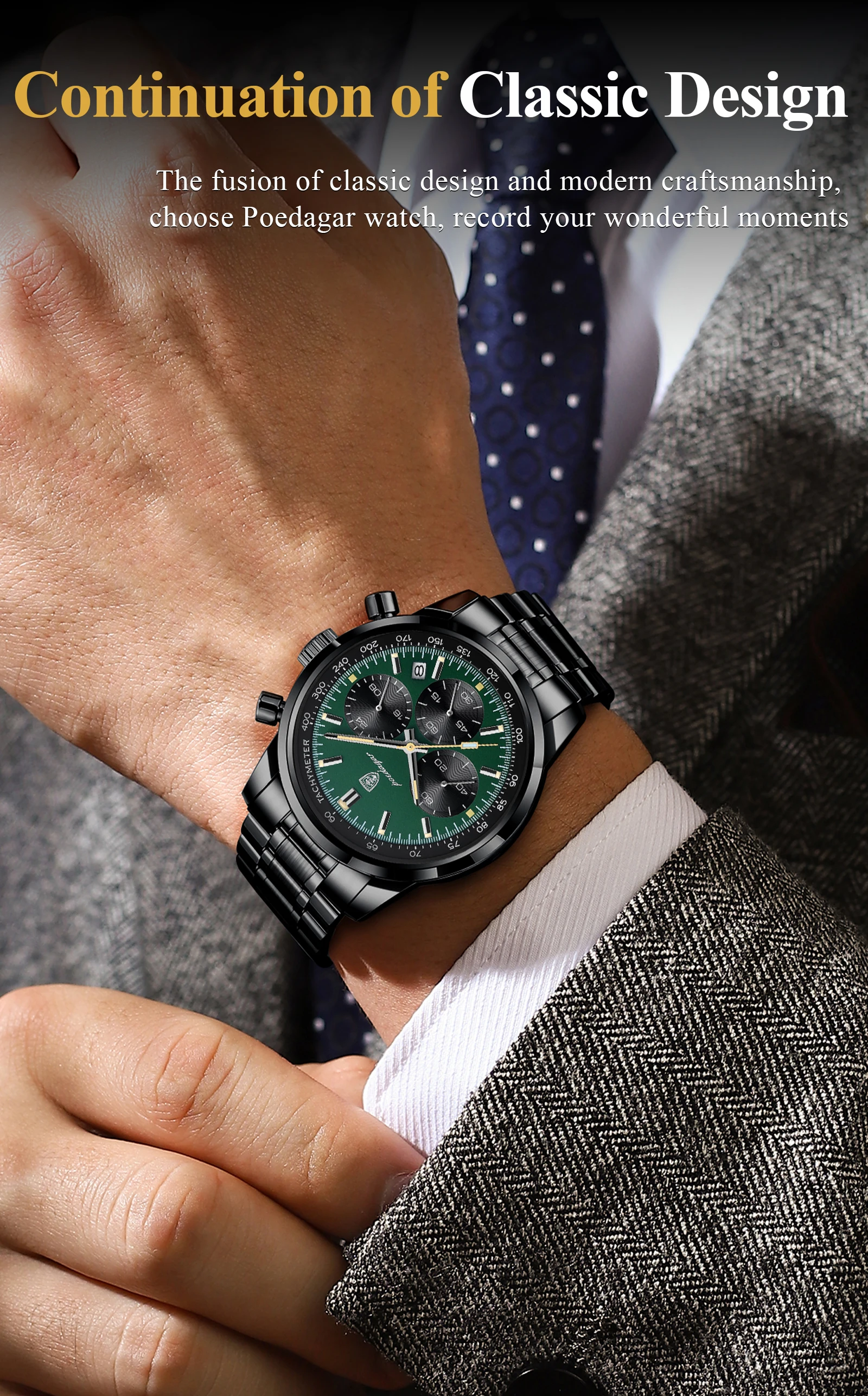 POEDAGAR Top Luxus Männer Uhr Wasserdicht Leucht Datum Chronograph Mode herren Quarzuhr Edelstahl Sport Mann Uhren – Detail 16
