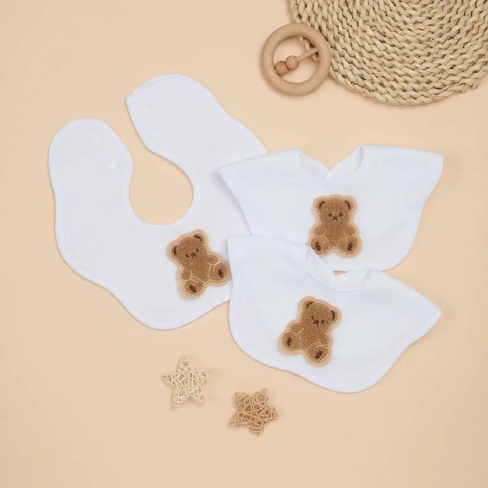 

3 Pcs Skin-friendly Baby Bibs, Plain Newborn Bib with Adjustable Snap, Soft Absorbent Ruffled Babies Bibs(White)