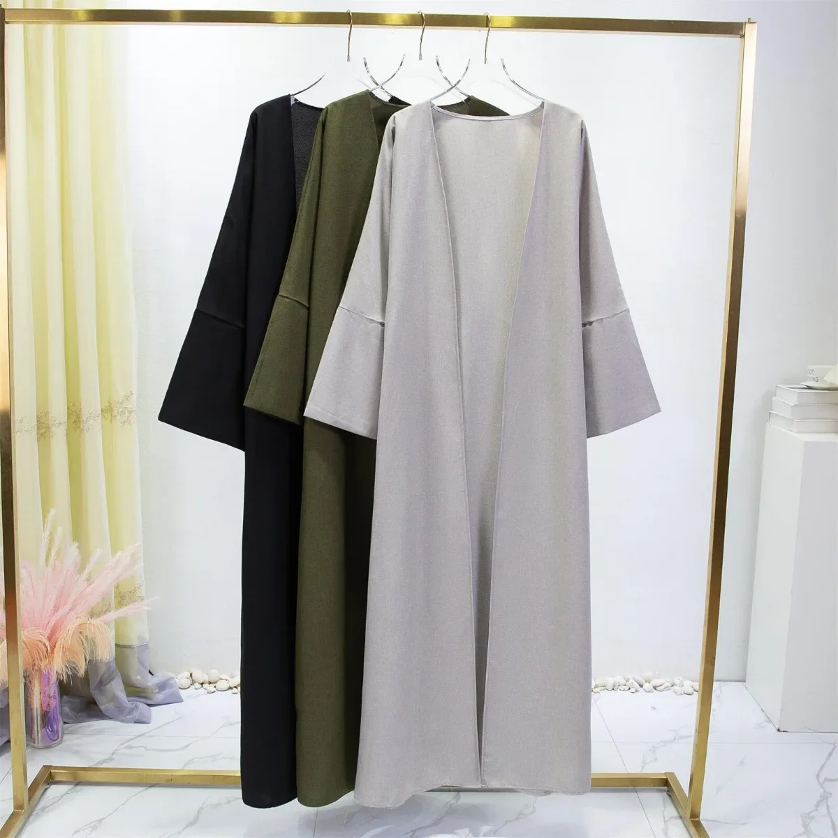 Donne Jilbabs aperto davanti Abaya solido manica lunga Maxi lunghezza vestito abbigliamento donna Cardigan musulmano Abaya Out caftani