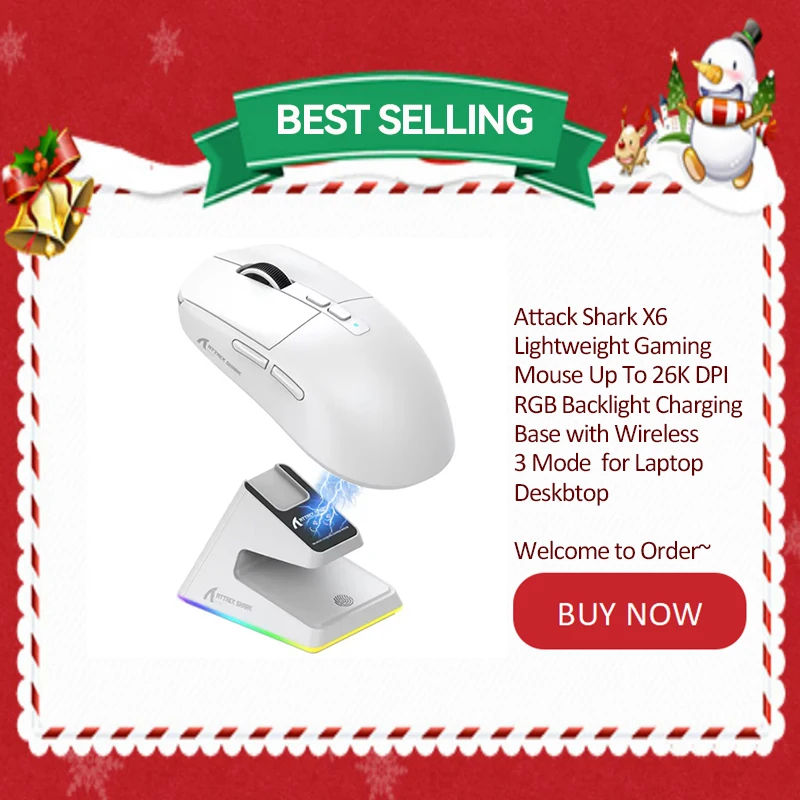 ATTACK SHARK X6 Mouse,PAW3395 Bluetooth Tri-Mode Connection,RGB Touch Magnetic Charging Base,Macro Gaming Mouse