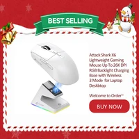 Ratón ATTACK SHARK X6, conexión triple modo Bluetooth PAW3395, Base de carga magnética táctil RGB, ratón Macro para juegos