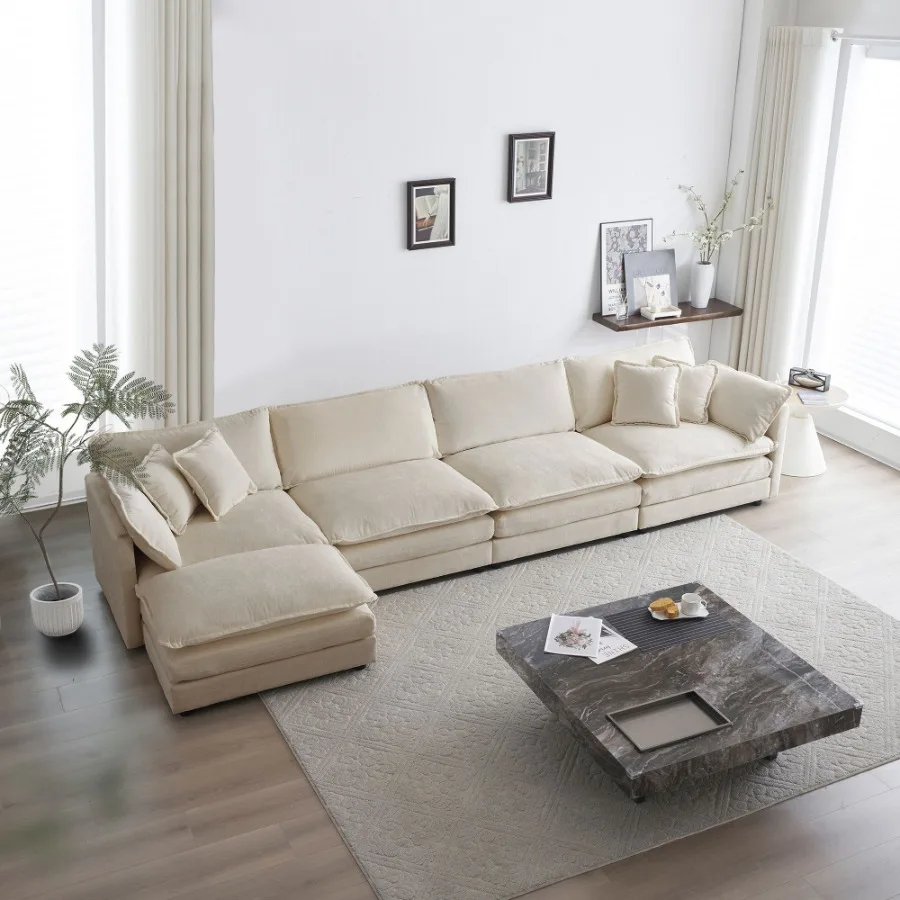 

Modular Sectional Sofa for Living Room U Shaped Couch 5 Seater Convertible Sectional Couch with 1 man Beige Chenille