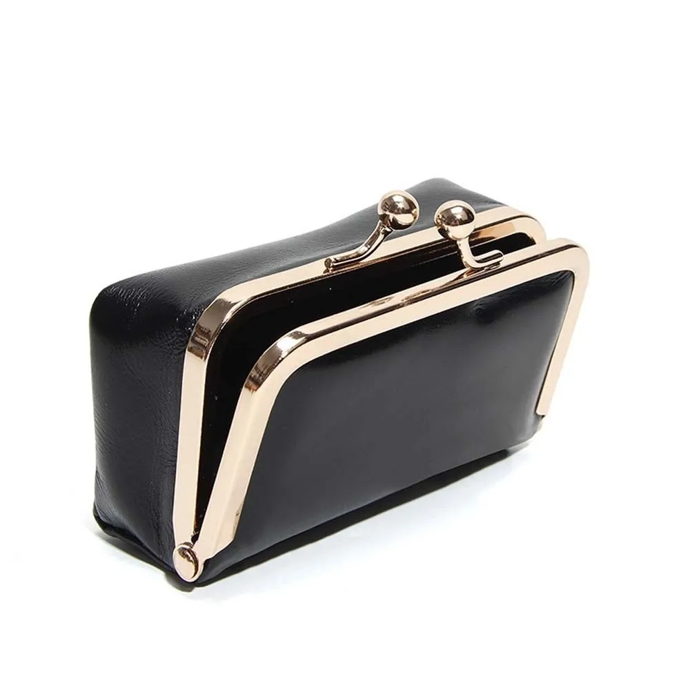 Versatile Portable Kiss Lock Coin Purse Exquisite Pouch Leather Jewelry Bag Wallet Solid Color Small Item Bag Keys Lipsticks