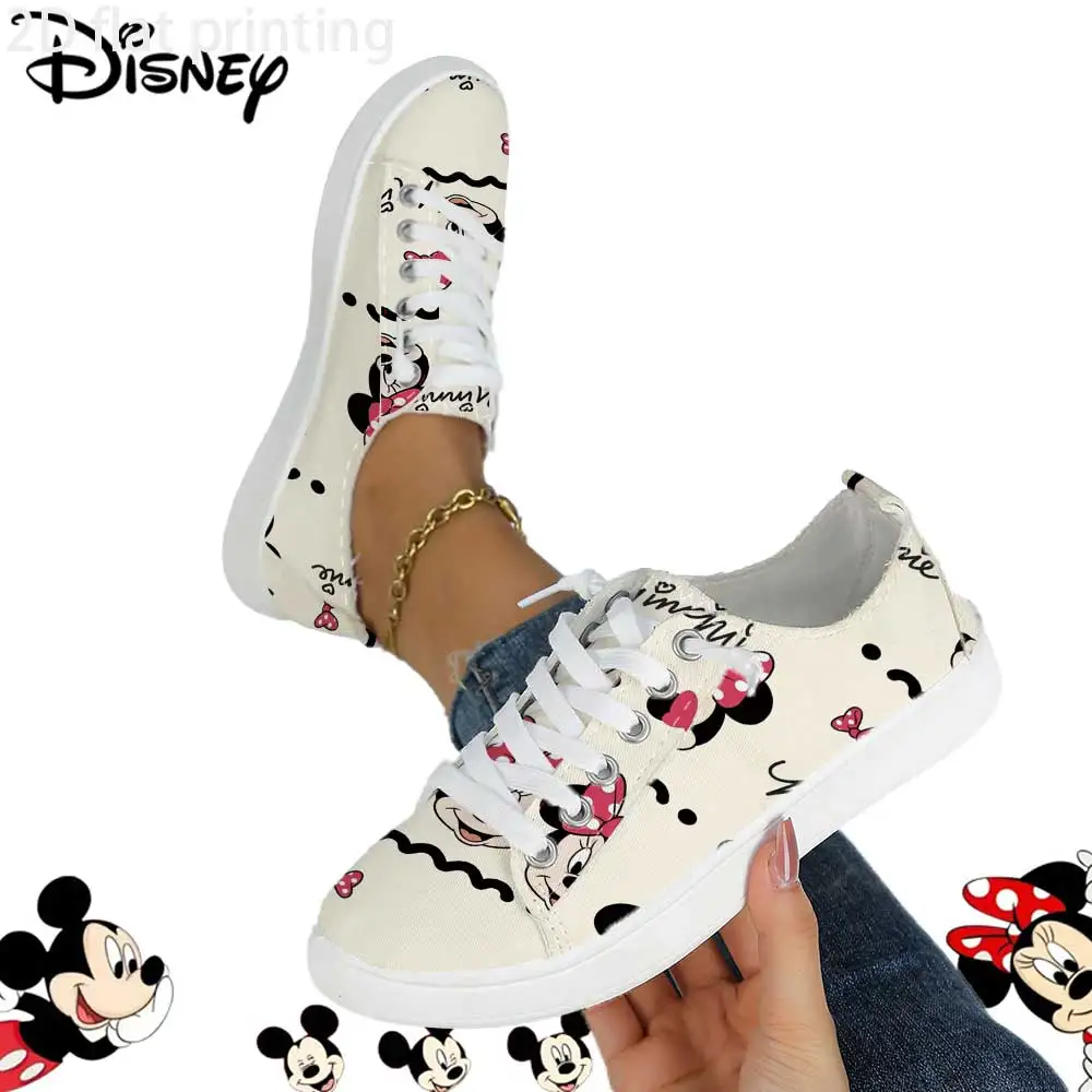 

Officially Licensed Disney Minnie Mouse Low Top Canvas Sneakers – Cute Bow Print, Breathable Soft Upper Casual Shoes