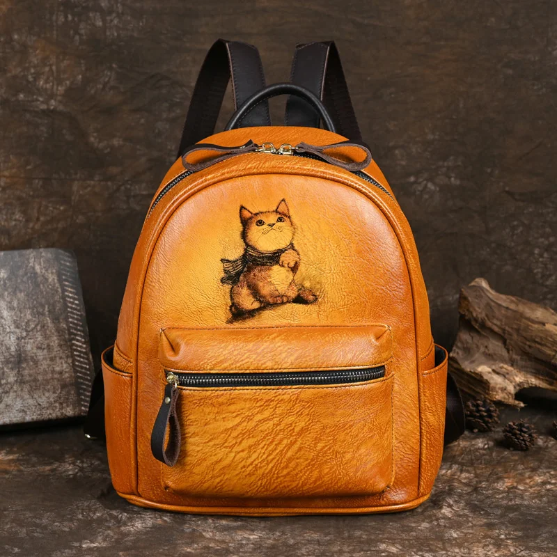 2024 New Retro Backpacks For Women Bags Designer Hand-painted Genuine Leather Luxury Girls School Backpack Woman Bagpack