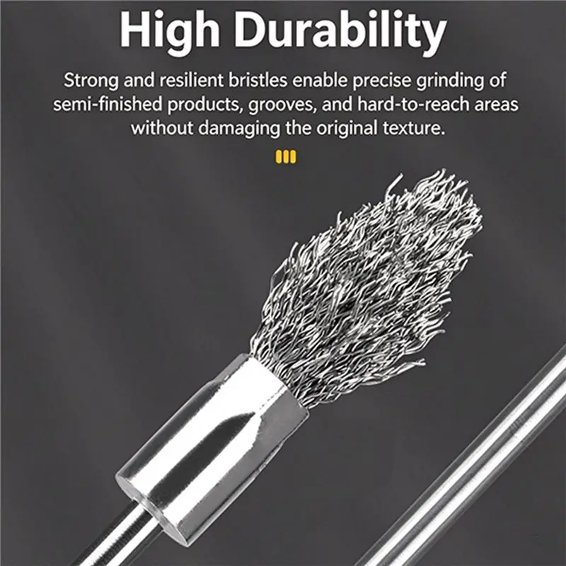 M11K-Shank Wire End Brush 5Pcs, 0.3Mm Steel Pen Shape Brushes For Power Rotary Tools, Rust Removal, Deburring Cleaning - view 2