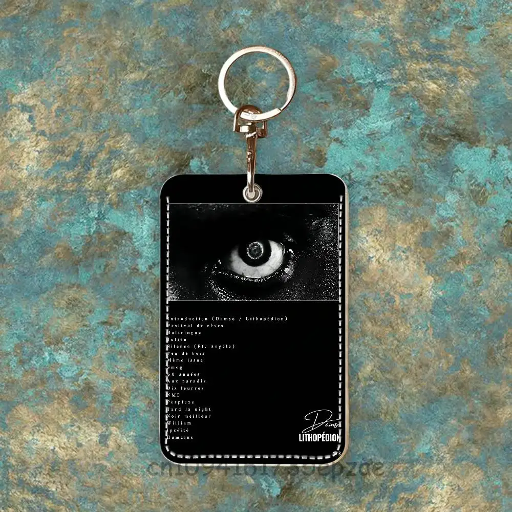 D-Damso Qalf Porta-Cartões Retangular de Couro com Chaveiro e Argola para Chaves