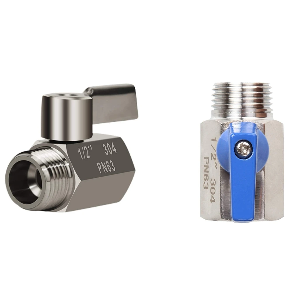 2 Pcs 304 Stainless Steel Mini Ball Valve(1/2 Inch Female x Male) NPT Thread Water Flow Regulator Head Control Valve